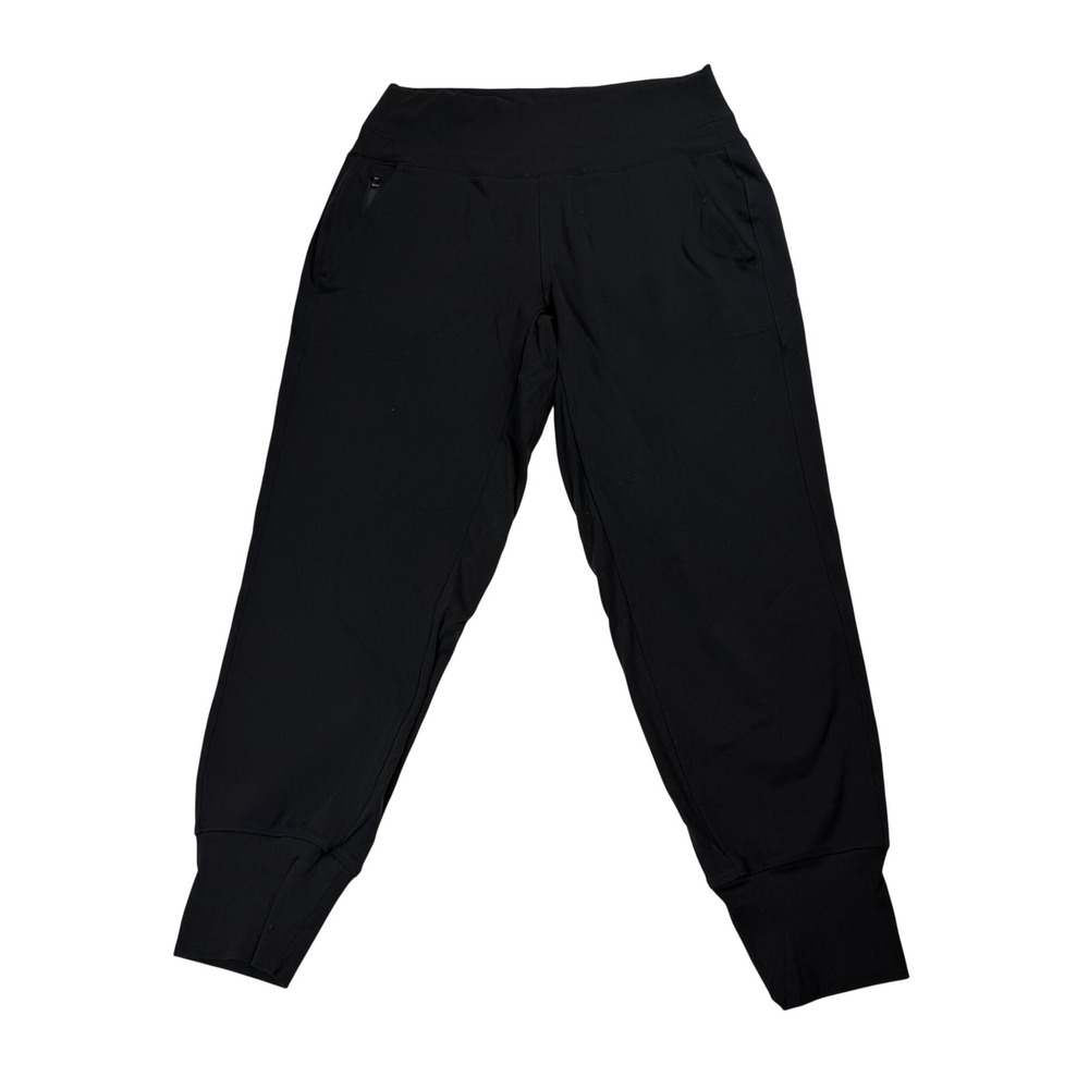 Athleta Womens Black Ribbed Cuff Jogger Pants Small S P Zipper Pockets Stretch